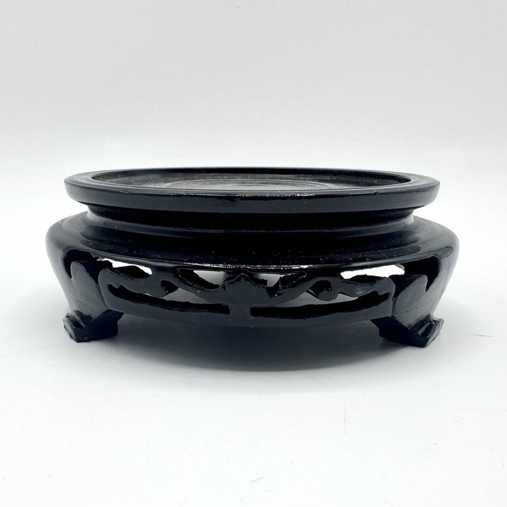 Round Asian Oriental Black Wood Plant Vase Stand Display Base Approx 3.25" Inner